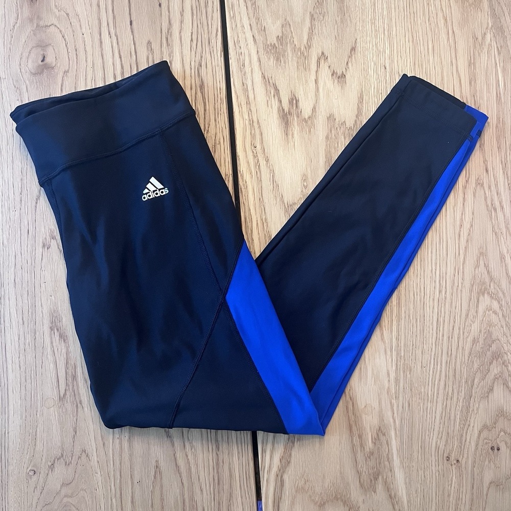 Adidas Womens Climatewarm Black with Blue colorblock active leggings XL